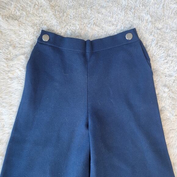 Cruciani Wide Leg Knit Cotton Cropped Pants Navy 42 Medium 6 - Picture 2 of 6